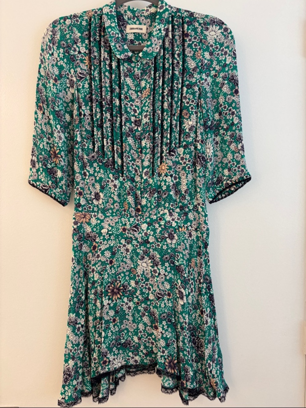 Zadig & Voltaire Teal Floral Pintuck High-Low Dress